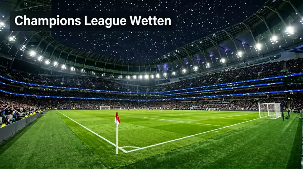 Champions League Wetten — nächtliches Fußballstadion mit Flutlicht und Champions-League-Atmosphäre