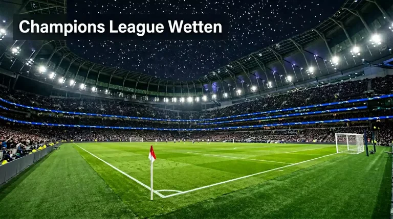 Champions League Wetten — nächtliches Fußballstadion mit Flutlicht und Champions-League-Atmosphäre