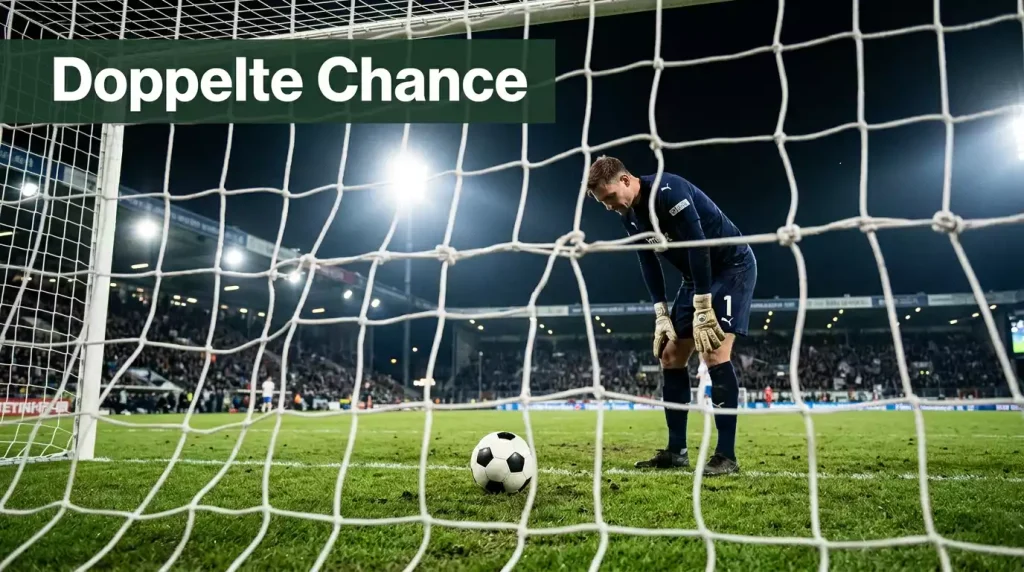 Doppelte Chance Wetten Fußball — Fußballtor mit zwei symbolischen Pfeilen für zwei Gewinnchancen