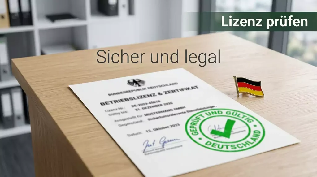 Wettanbieter mit deutscher Lizenz — offizielles Lizenz-Siegel und Häkchen auf einem Dokument
