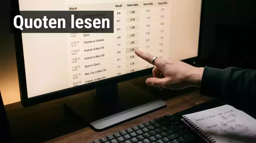 Wettquoten verstehen — Nahaufnahme eines Bildschirms mit Dezimalquoten und Fußballergebnissen